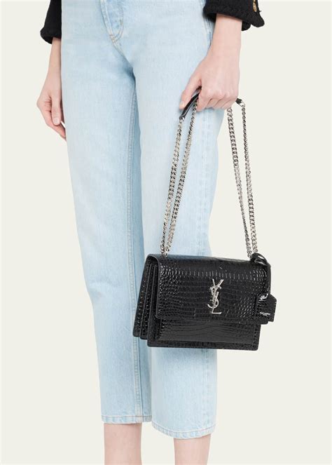 saint laurent sunset medium monogram ysl croc-embossed shoulder bag|Saint Laurent sunset crossbody bag.